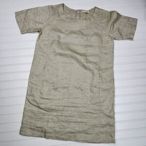 Eileen‎ Fisher Twinkle Organic Linen Beige Metallic Shift Mini Dress Pockets XS